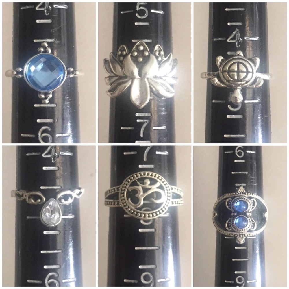 11 Piece Blue Crystal Turtle Midi Silver Tone Ring Set - Picture 6 of 7